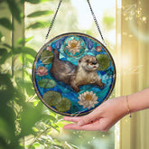 Otter Acrylic Suncatcher, Round Water Lily Pond Window Panel, Nature Wildlife Home Decor, Stained Glass Style Animal Lover Gift